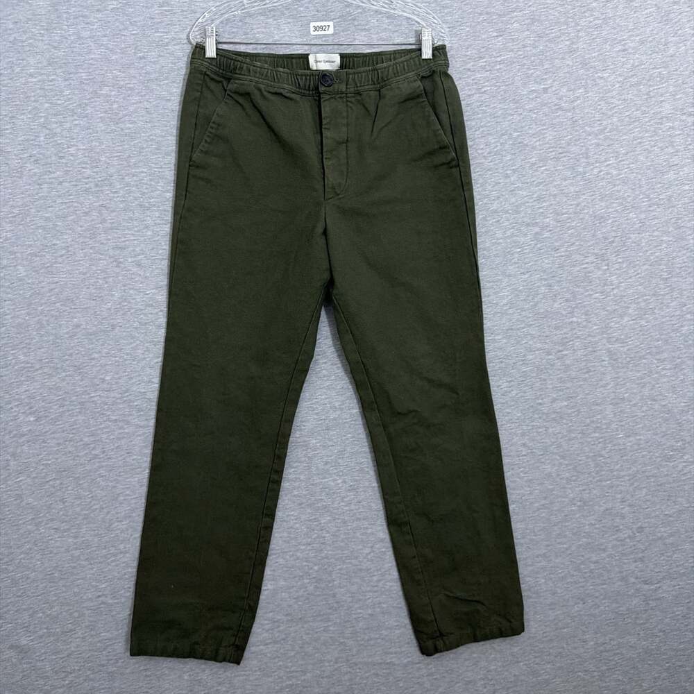 Oliver Spencer Ashdown Mens Drawstring Button Pants Small Green Organic Cotton